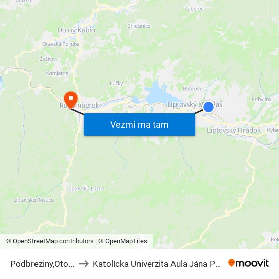 Podbreziny,Otočka to Katolícka Univerzita Aula Jána Pavla Ii. map