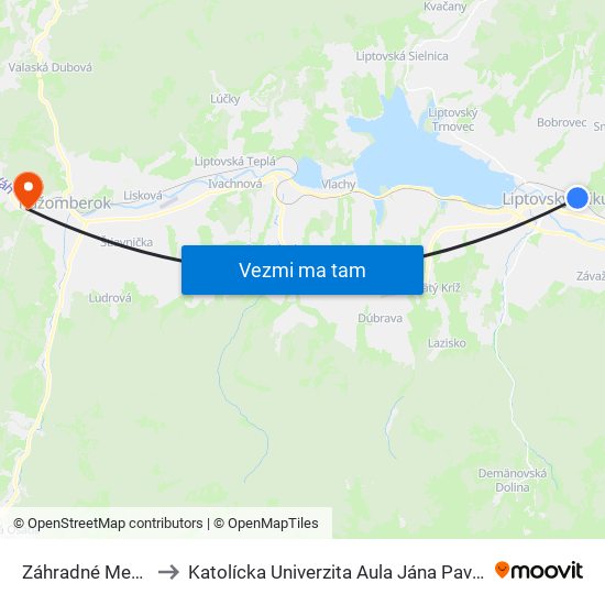 Záhradné Mesto to Katolícka Univerzita Aula Jána Pavla Ii. map