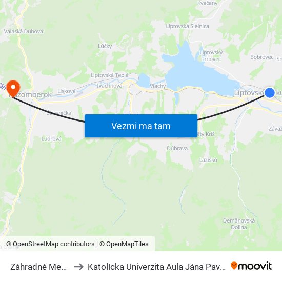 Záhradné Mesto to Katolícka Univerzita Aula Jána Pavla Ii. map