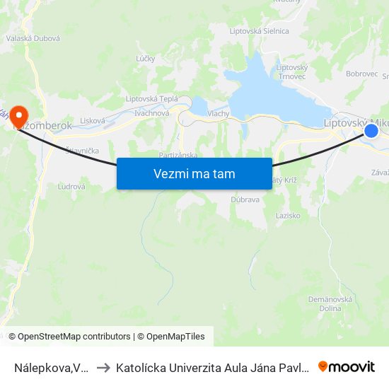 Nálepkova,Vps to Katolícka Univerzita Aula Jána Pavla Ii. map