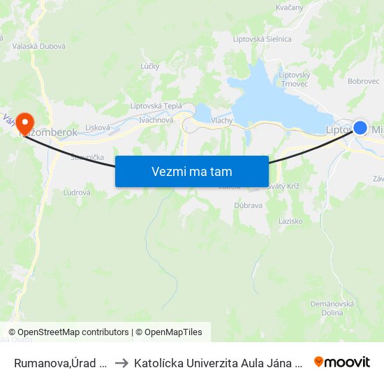 Rumanova,Úrad Prac to Katolícka Univerzita Aula Jána Pavla Ii. map