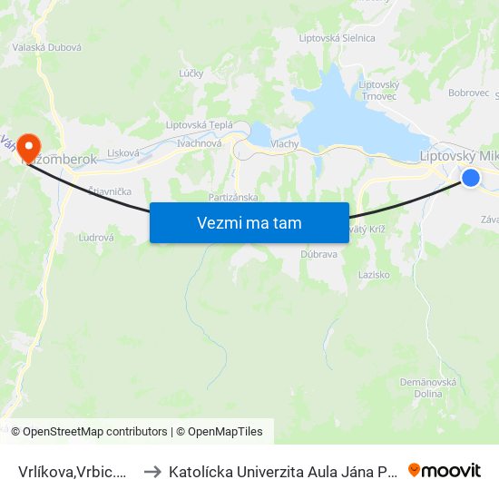 Vrlíkova,Vrbic.Most to Katolícka Univerzita Aula Jána Pavla Ii. map