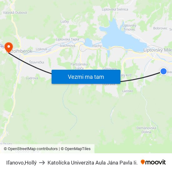 Iľanovo,Hollý to Katolícka Univerzita Aula Jána Pavla Ii. map