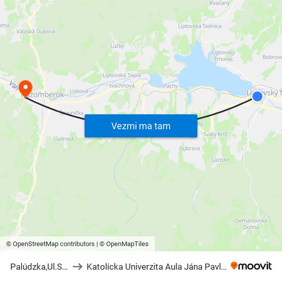 Palúdzka,Ul.Snp to Katolícka Univerzita Aula Jána Pavla Ii. map