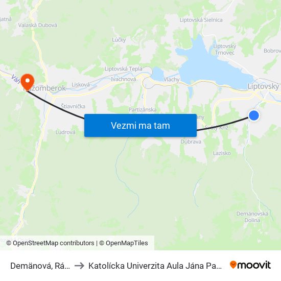 Demänová, Rázc. to Katolícka Univerzita Aula Jána Pavla Ii. map