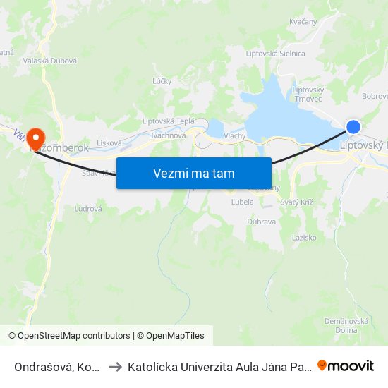 Ondrašová, Kostol to Katolícka Univerzita Aula Jána Pavla Ii. map