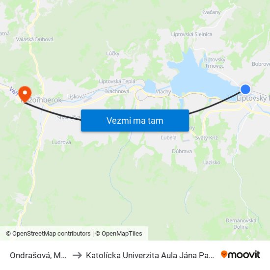 Ondrašová, Most to Katolícka Univerzita Aula Jána Pavla Ii. map