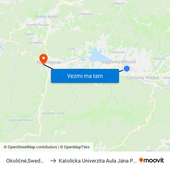 Okoličné,Swedwood to Katolícka Univerzita Aula Jána Pavla Ii. map