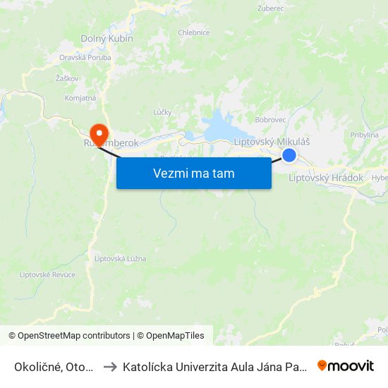 Okoličné, Otočka to Katolícka Univerzita Aula Jána Pavla Ii. map