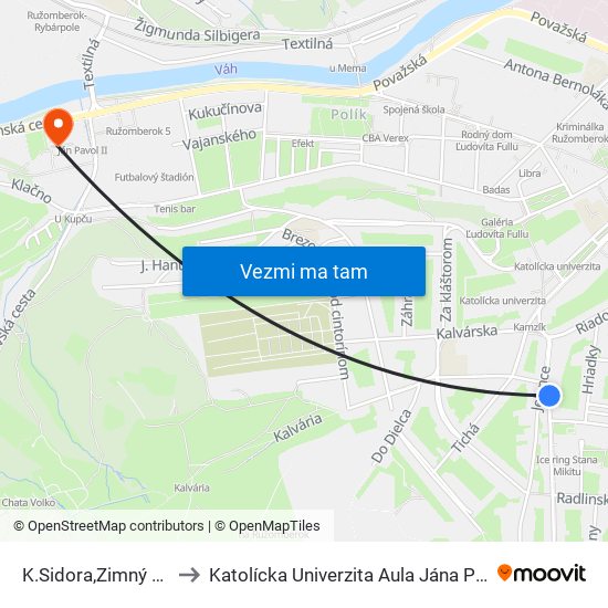 K.Sidora,Zimný Štad to Katolícka Univerzita Aula Jána Pavla Ii. map