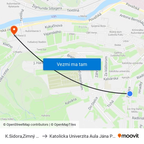 K.Sidora,Zimný Štad to Katolícka Univerzita Aula Jána Pavla Ii. map