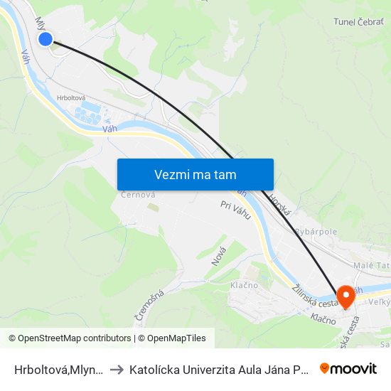 Hrboltová,Mlynská to Katolícka Univerzita Aula Jána Pavla Ii. map