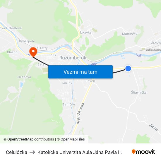 Celulózka to Katolícka Univerzita Aula Jána Pavla Ii. map