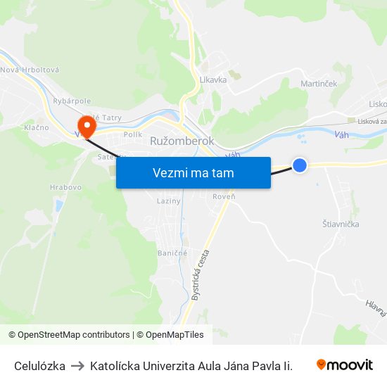 Celulózka to Katolícka Univerzita Aula Jána Pavla Ii. map