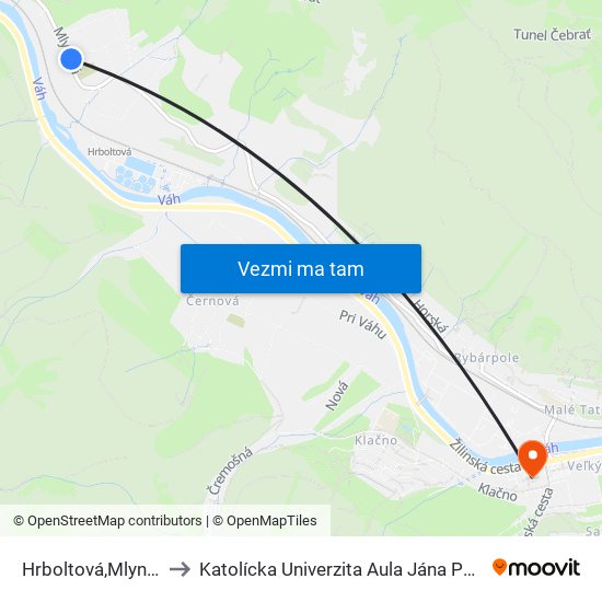 Hrboltová,Mlynská to Katolícka Univerzita Aula Jána Pavla Ii. map