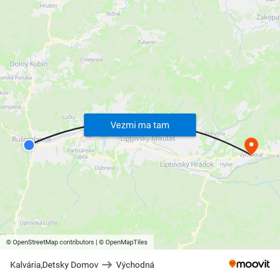 Kalvária,Detsky Domov to Východná map