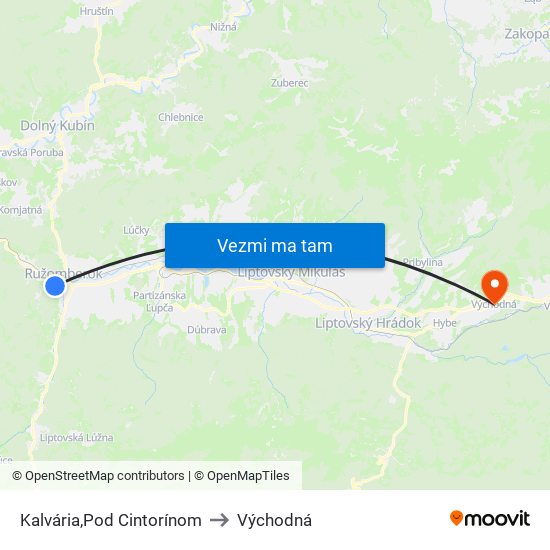 Kalvária,Pod Cintorínom to Východná map