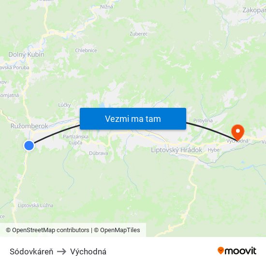 Sódovkáreň to Východná map