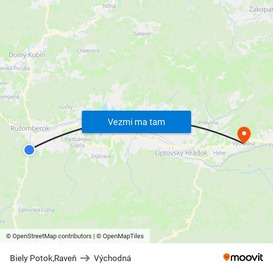 Biely Potok,Raveň to Východná map