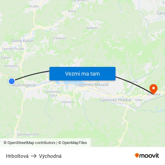 Hrboltová to Východná map