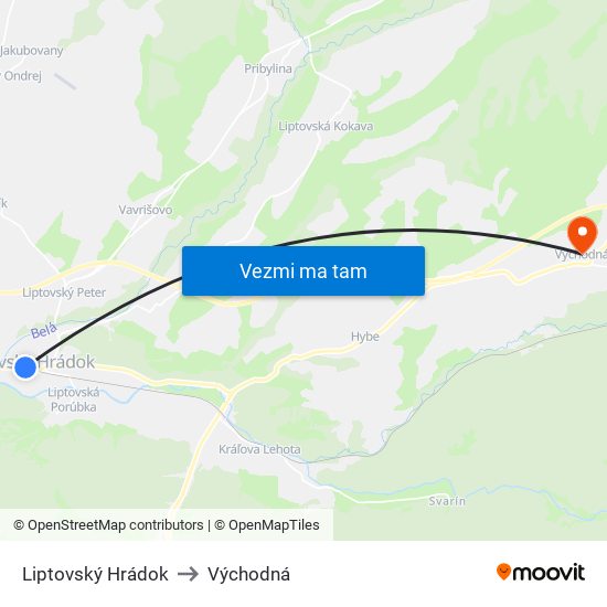 Liptovský Hrádok to Východná map