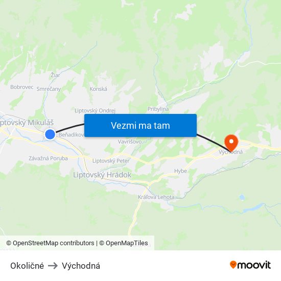 Okoličné to Východná map