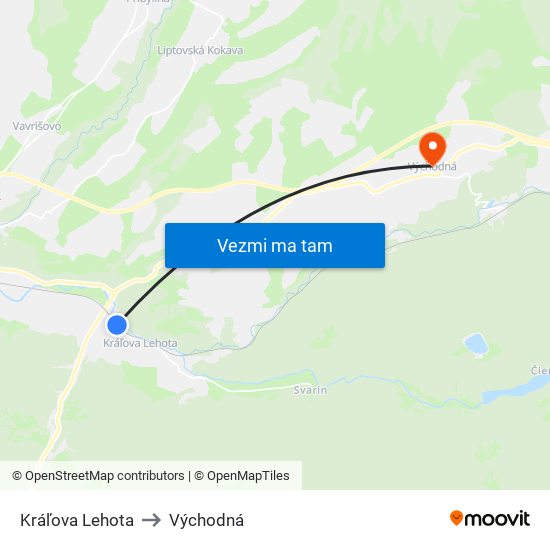 Kráľova Lehota to Východná map