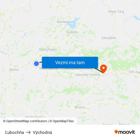 Ľubochňa to Východná map