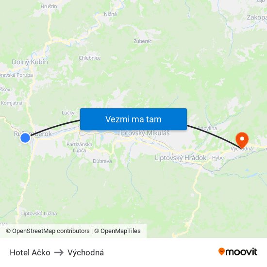 Hotel Ačko to Východná map