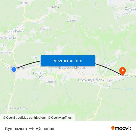 Gymnázium to Východná map