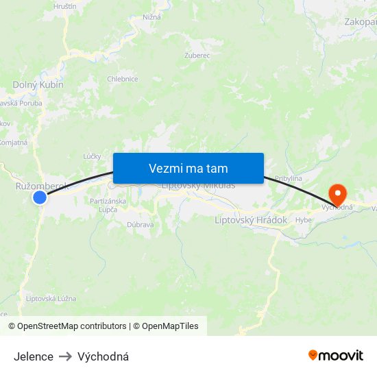 Jelence to Východná map