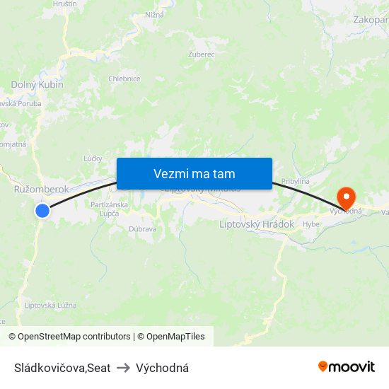 Sládkovičova,Seat to Východná map