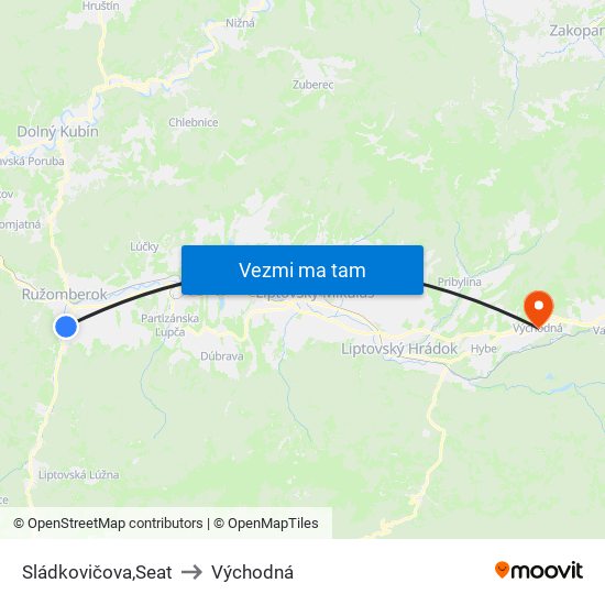 Sládkovičova,Seat to Východná map