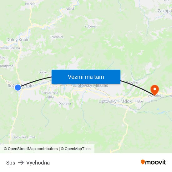 Spš to Východná map