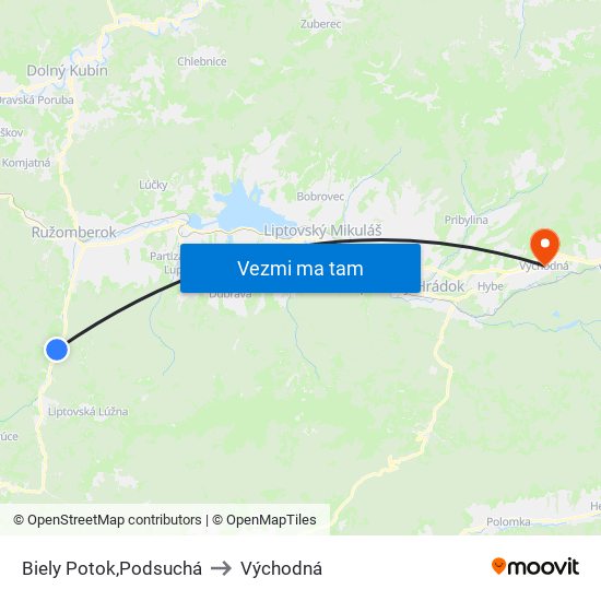 Biely Potok,Podsuchá to Východná map