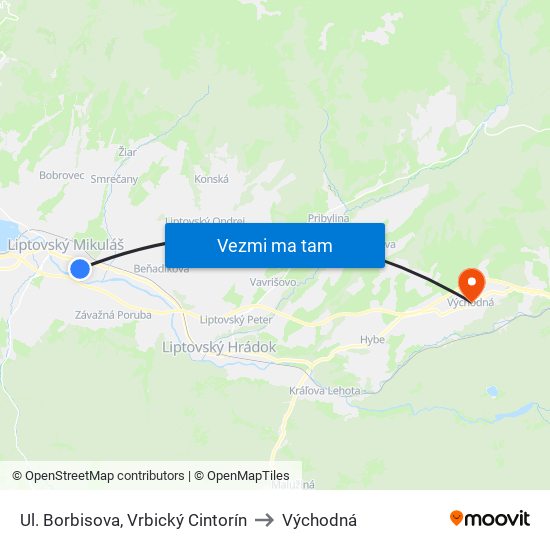 Ul. Borbisova, Vrbický Cintorín to Východná map