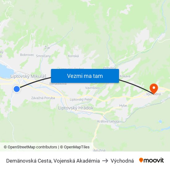 Demänovská Cesta, Vojenská Akadémia to Východná map