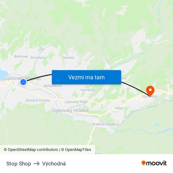 Stop Shop to Východná map