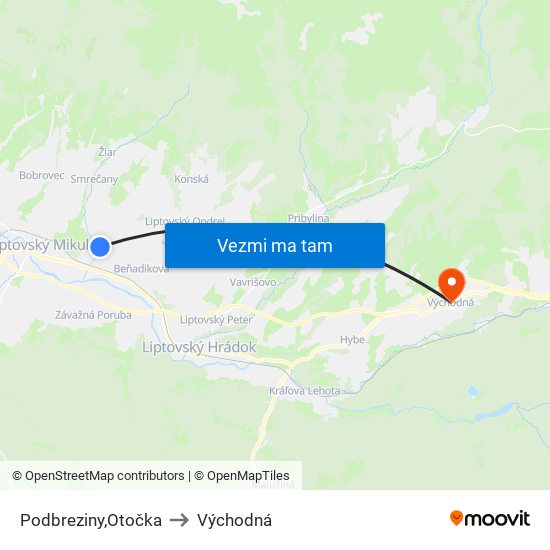 Podbreziny,Otočka to Východná map