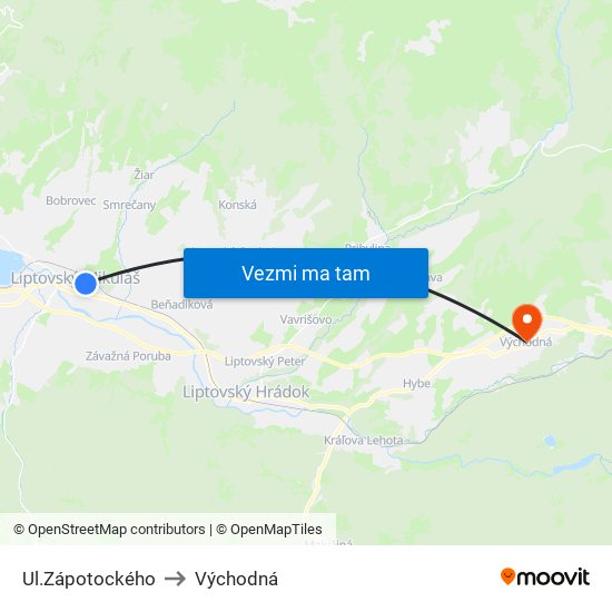 Ul.Zápotockého to Východná map