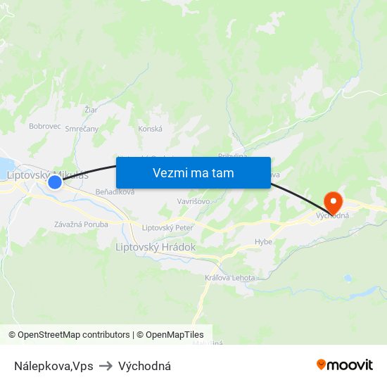 Nálepkova,Vps to Východná map