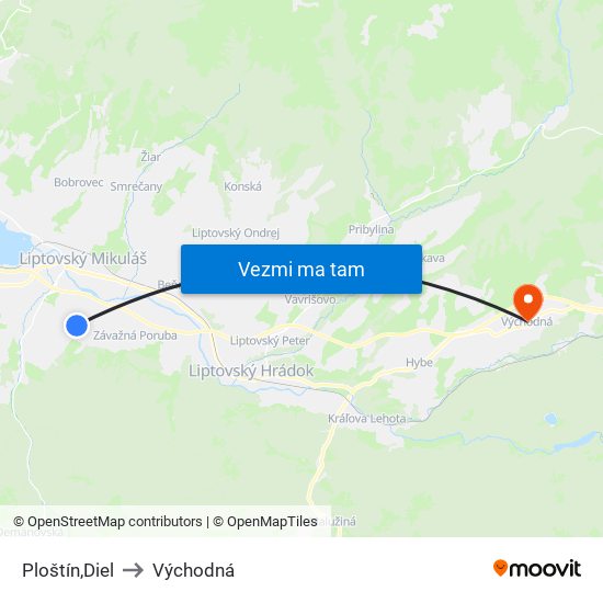 Ploštín,Diel to Východná map