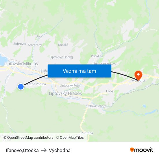 Iľanovo,Otočka to Východná map