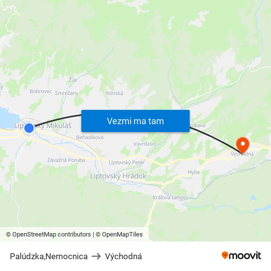 Palúdzka,Nemocnica to Východná map