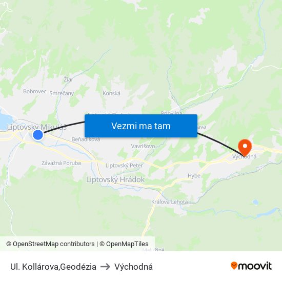 Ul. Kollárova,Geodézia to Východná map