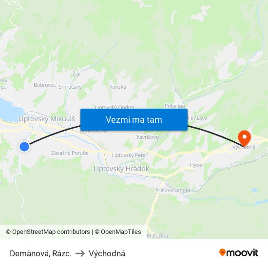 Demänová, Rázc. to Východná map