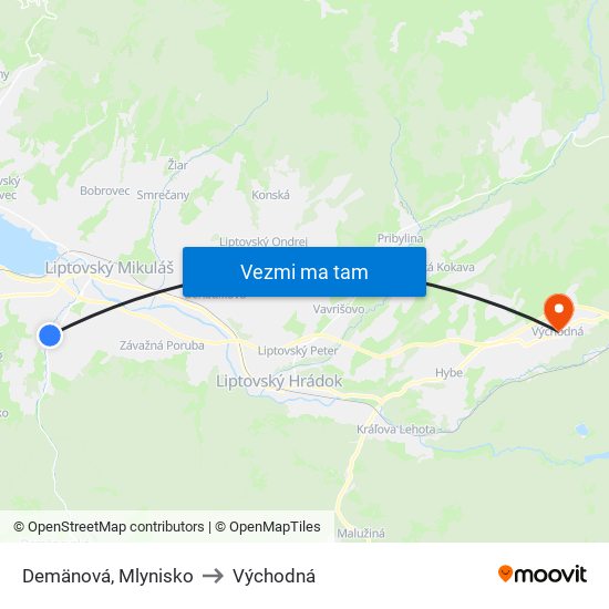 Demänová, Mlynisko to Východná map