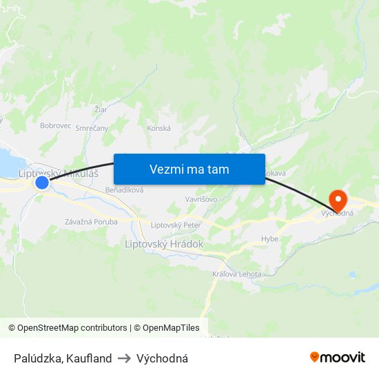 Palúdzka, Kaufland to Východná map