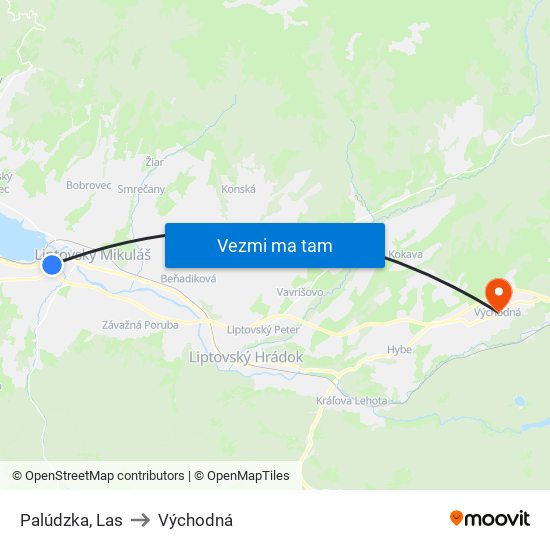 Palúdzka, Las to Východná map