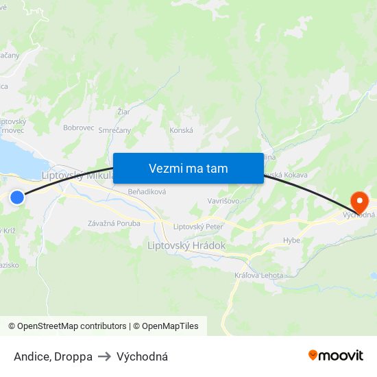 Andice, Droppa to Východná map